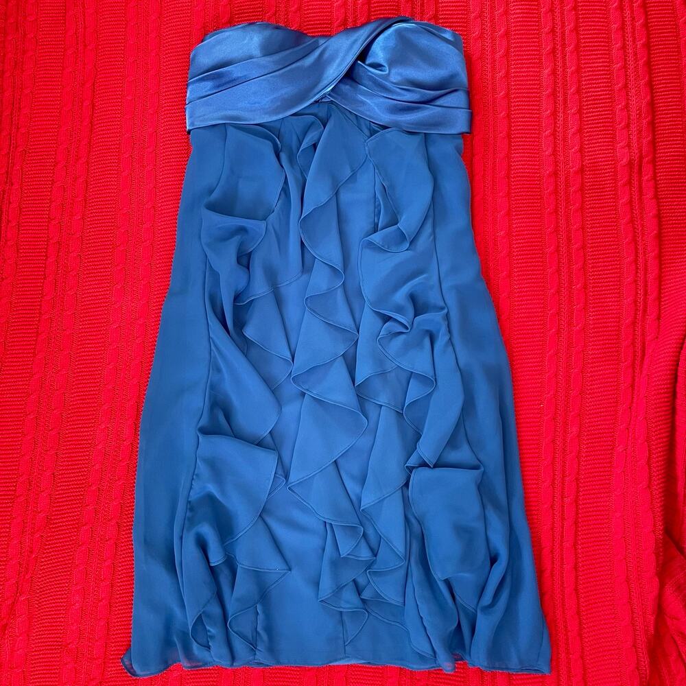 Women's Cache Royal Blue Strapless Ruffled Mini Dress Size 2